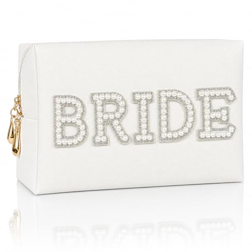 Vigorpace Bride Makeup Bag Cosmetic Bag for Bride to Be Bridal Shower and Bachelorette Party Gifts Engagement Wedding Gifts