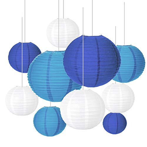 SEELOK 20Pcs Lampions Colorés en Papier Blanc Bleu Violet Chinoises Boule Papier Lanternes Asiatique Suspension Décoration pour Intérieurs Extérieurs Mariage Nouveau an Fête Bébé Bapteme 4Taille