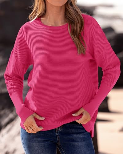 BTFBM Fall Sweaters for Women 2025 Casual Long Sleeve Sweater Striped Loose Fit Pullover Tops