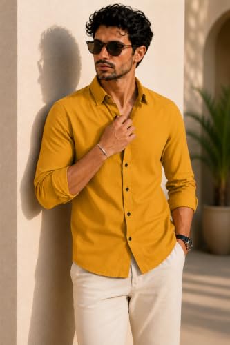 Image of Men Linen Cotton Full Sleeve Shirt for man | Mens Casual Shirt |Shirts for Men Stylish | Men Shirts | Casual Business Party Festival Regular Fit