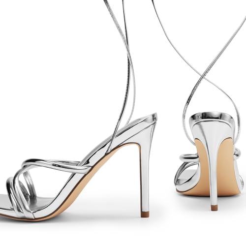 Image of DREAM PAIRS Heels for Women Strappy High Stiletto Lace Up Heeled Sandals Square Open Toe Heels for Prom Party Dating