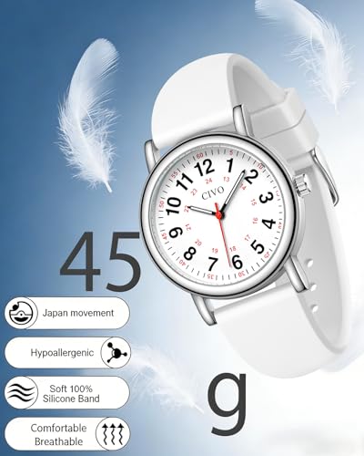 Image of CIVO Nurse Watches for Women Men: Analog Waterproof Watch with Second Hand Easy-Read Dial - Gifts for Nurses Doctors Medical Student