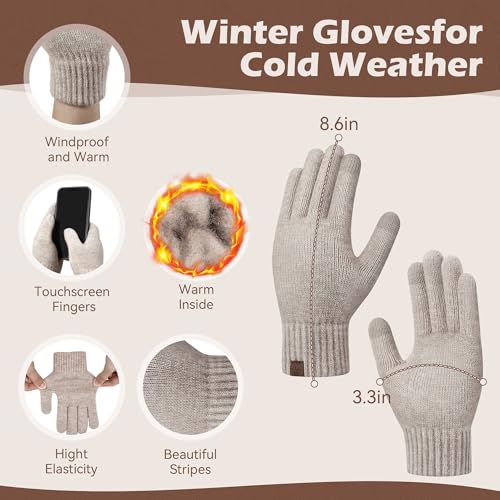 Warmiehomy Winter Hat Beanie Scarf Touchscreen Gloves Set for Women, 3 in 1 Set with Knit Warm Long Neck Scarves Cap Gloves3