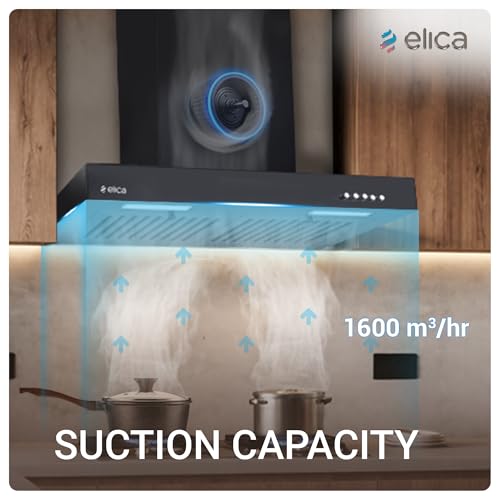 Image of Elica 60cm 1600 m3 /hr Baffle Filter T-Shape Kitchen Chimney | 15 Years Motor & 5 Years Comprehensive Warranty | Black | Push Button Control | SPT H4 60 PB BF LTW NERO