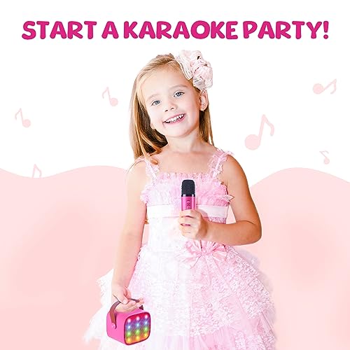 YLL Kids Karaoke Machine, Portable Bluetooth Speaker with Wireless Microphone for Kids, Music Toys Gifts for Girls 5, 6, 7, 8, 9, 10 +Year Old (Hotpink) - 2