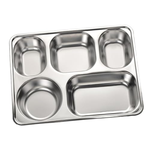 MUCKLILY 1Pc Stainless Steel Rectangular Divided Food Tray Section Lunch Compartment Plate Stackable Design for Students Camping Picnics Restaurants Food Material