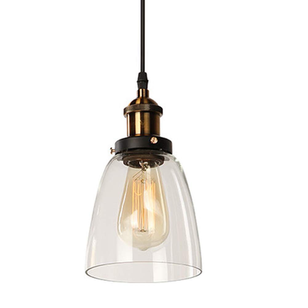 Lámpara de Techo Retro, E27 Lámpara Colgante de Cristal Vintage, Luz Colgante de Vidrio Transparente Restaurante, Sala de Estar, Cafetería, Dormitorio (Bombilla no incluida) (D)