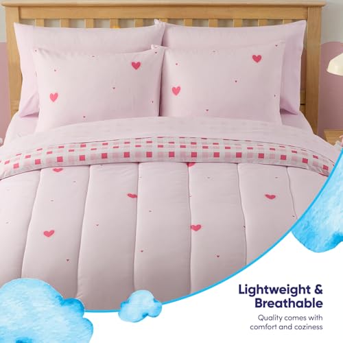 Image of Heart Comforter Set Full Size for Girls - Soft Pink Bed in a Bag with Sheets, Pillowcases & Shams - Cute Kids Bedding with Love Hearts Design - Cozy Microfiber for Child or Tween Bedroom Decor