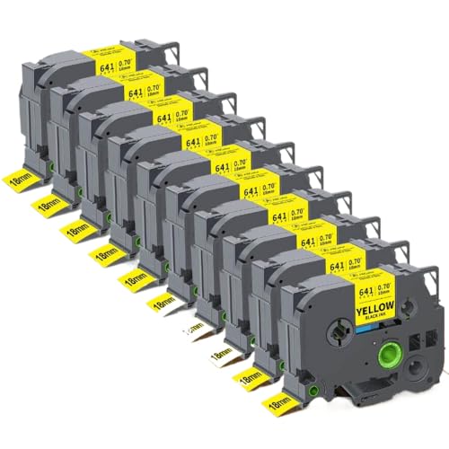 10pcs 18mm tze 241 641�݊����̂��郉�x���e�[�v�������~�l�[�g�e�[�v�̍������x�����[�J�[TZE241 TZE641 TZE-241(Black on Yellow)