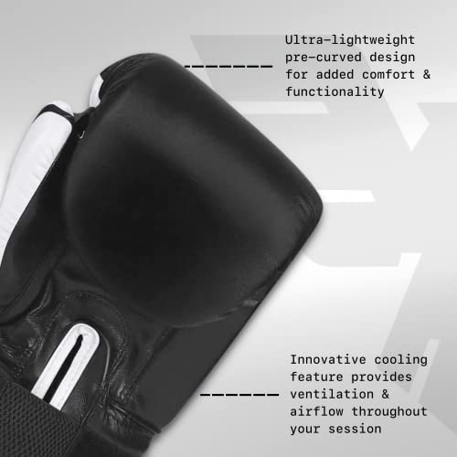 Elite Sports Muay Thai Gloves For Men & Women - Kickboxing Punching Sparing & Muay Thai Specific Training - Pre-Curved Breathable Cooling & Lightweight - Double Layer Wrist Straps -10 Oz - White #TOP3