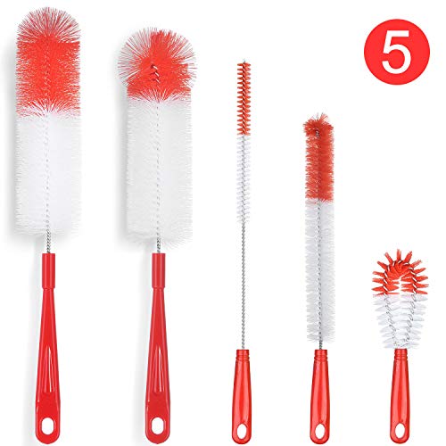 ALINK 5-Pack Red Bottle Brush Cleaner Set - Long Large Cleaing Brush