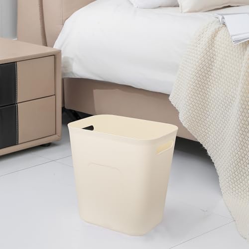 Image of UUJOLY Plastic Small Bathroom Trash Can Wastebasket, 3.5 Gallon, Beige
