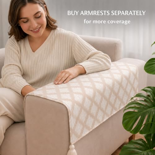 Image of STITCHNEST 'Verdant Ikat Stories' 2 Seater Sofa Cover - Full Coverage| Elegant Jacquard Fabric, Decorative Tassels, Washable & Durable for Modern Living