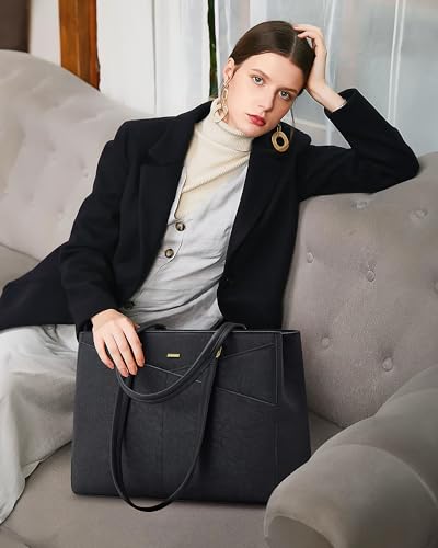 Image of Laptop Tote Bag for Women 15.6 Inch Waterproof Leather Computer Laptop Bag Women Business Office Work Bag Briefcase Large Travel Handbag Shoulder Bag