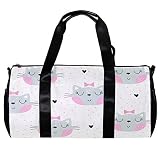 TIZORAX Seesack für Damen Herren Katzen mit rosa Schleife in Punkten Sport Gym Tote Bag Wochenende Übernachtung Reisetasche Outdoor Gepäck Handtasche