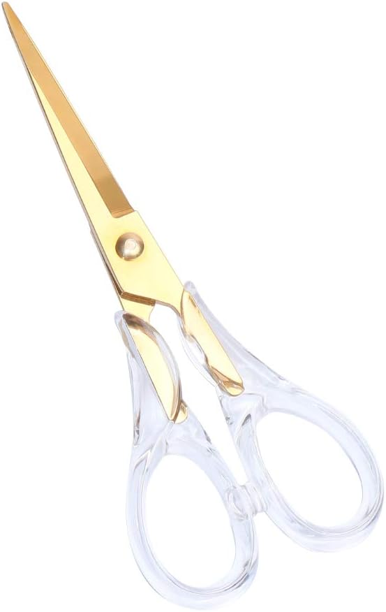 Clear Acrylic Handle Scissors Stainless Steel Straight Scissors Office Home School Multipurpose Craft Scissors 6.3 Inch (Gold B)
