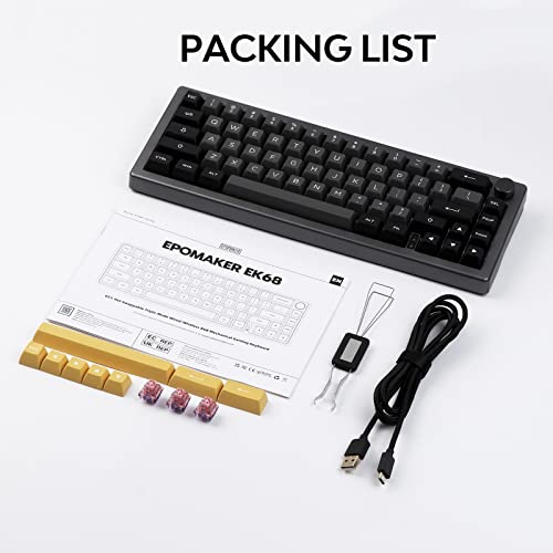 EK68 65% Guarnizione NKRO Hot Swappable Triple Mode Tastiera da Gioco Meccanica con Manopola, LED Rivolto a sud, Retroilluminazione RGB per Win/Mac (Nero Argento, Flamingo Switch) - Tastiera gaming - Immagine 8