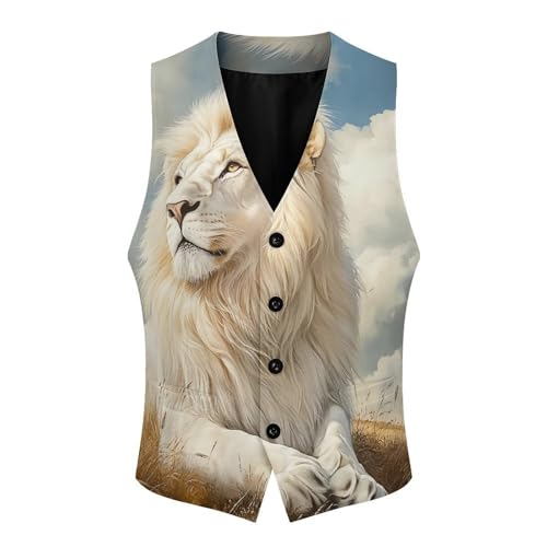 Majestic Lion Animal Men's Suit Vests Dress Vest V-Neck Waistcoat Slim Business Formal with Pocket4
