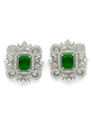Image of Karatcart Elegant Silver Plated Blue American Diamond Necklace Set for Women