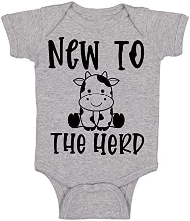 Belle Homie New To The Herd - Farm Funny Cow - Funny Cute Infant Creeper, One-Piece Baby Bodysuit (Light Grey, Newborn)