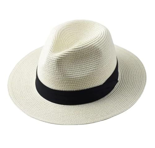 Fedora unisexe en paille tissée blanc lait avec protection solaire XL