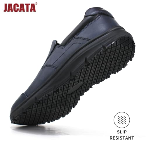 Image of Jacata Non Slip Black Work Shoes for Men Food Service Mens Water Slip Resistant Leather Slip on Chef Walking Shoes for Restaurant Kitchen Sneakers