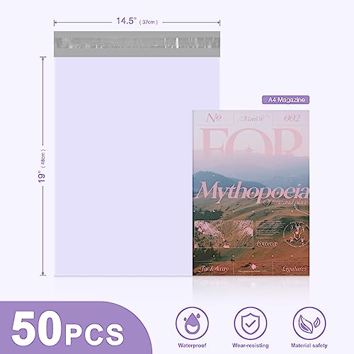 Image of Metronic Large Poly Mailers 14.5x19 50PC, Waterproof Shipping Bags for Clothing, Tear-resistant Mailers Poly Bags for Small Business Suppliers, Strong Ahensive Self Seal Mailing Bags in Lilac Purple