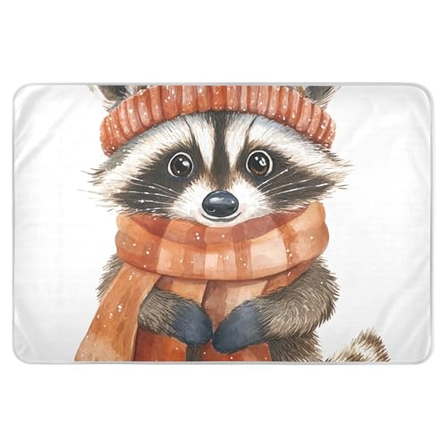 Lovely Raccoon Orange Scarf Mattress Pee Protector, Pee Pad for Kids Bed Washable, Reusable Bed Pads for Incontinence