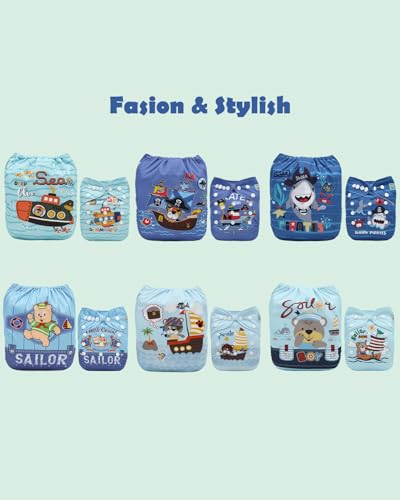 Image of ALVABABY Baby Cloth Diapers 6 Pack with 12 Inserts Cloth Diaper Covers Adjustable Washable Reusable for Baby Girls and Boys