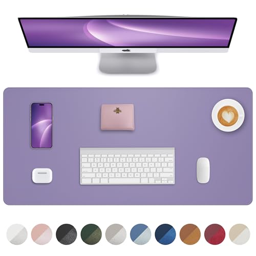 Image of Leather Desk Pad Protector, Mouse Pad, Non-Slip PU Leather Blotter, Large Waterproof Keyboard Mat for Office /Home /Decor (Purple, 35 inch x 17 inch)