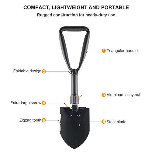 18.1" Military Style Foldable E-Tool, Small Compact Lightweight Survival Shovel, Entrenching Tool For Off Road, Folding Spade Collapsible Shovel For Camping, Hiking, Digging, Backpacking, Gardening #TOP5