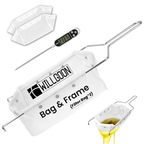Image of 2 Pcs Deep Fryer Filter Bag & Frame Set, Reusable Oil Strainer Compatible with 40L /60L Deep Fryers, Fine Mesh to Capture Crumbs, Durable for Home & Commercial Use, with 1 Professional Food Thermometer