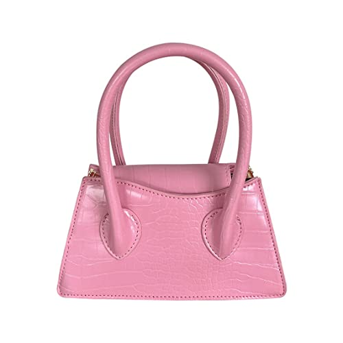 Cute Small Crossbody Purses for Women Girls Trendy Tiny Purse Top Handle Bag Crocodile Satchels Handbag Pink