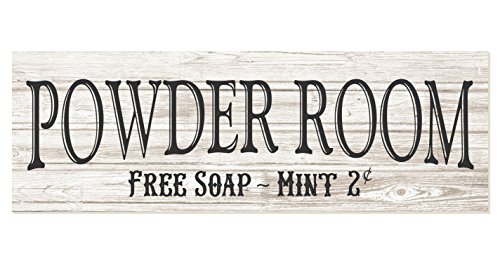 Powder Room Rustic Wood Wall Sign 6x18 (White)