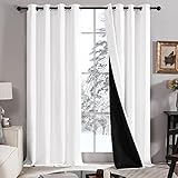 Deconovo White 100% Blackout Curtains 95 Inches Long, 2 Thick Layers Completely Blackout Window Panels, Room Darkening Lined Drapes for Large Windows (Pure White, 2 Panels, 52W x 95L Inches)