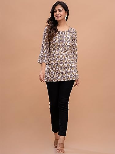 Image of feranoid Women Cotton Printed Straight Short Kurti