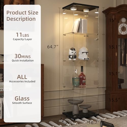 Image of Beauty4U Glass Display Cabinet with 13-Color LED, 4-Tier Curio Cabinet