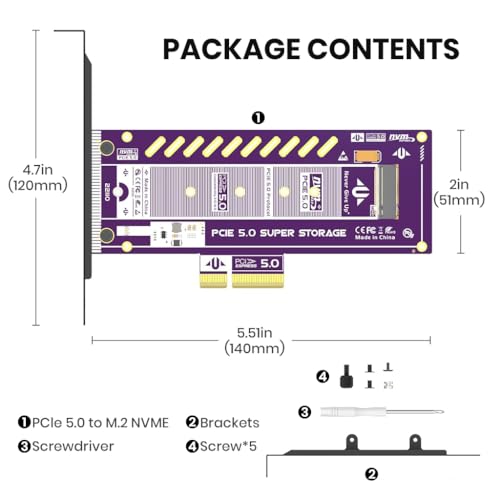 Image of ZORBES PCIe 5.0 X4 to M.2 NVMe Adapter Card for Gen5 SSDs, 128Gbps PCIe 5.0 x4 /x8 /x16 Slot, High-Speed SSD Expansion Card for Gaming /Workstation PCs, Supports 2230 /2242 /2260 /2280 NVMe SSD
