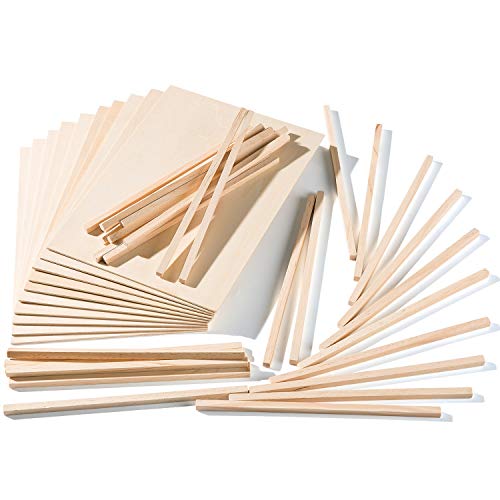 10pcs Tablero Madera Contrachapado 210 * 300 * 3mm Yangbaga Chapas de Bedul Lijado en Ambas Caras con 30 Palos Cuadrados de Madera para Cortes con Láser, Pirograbado y Calado