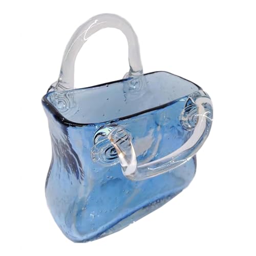 JarróN De Bolsa De Cristal, Jarrones De Cristal con Asa Jarron Forma De Bolso Glass Bag, Ideal para DecoracióN del Hogar, Boda,Style2-Blue