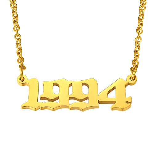 FindChic Dainty Birth Year 1994 Necklace for Women 18K Gold Plated Personalized Old English Number Pendant Necklaces for Layering Best Friend Sister Necklaces Handmade