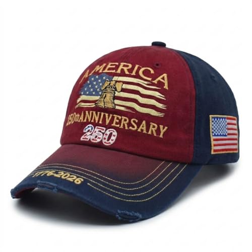 Efdaf USA 250th Anniversary Hat Adjustable 250th Anniversary Printed Patriotic Baseball Caps Tribute Retro Washed Hat (#002)