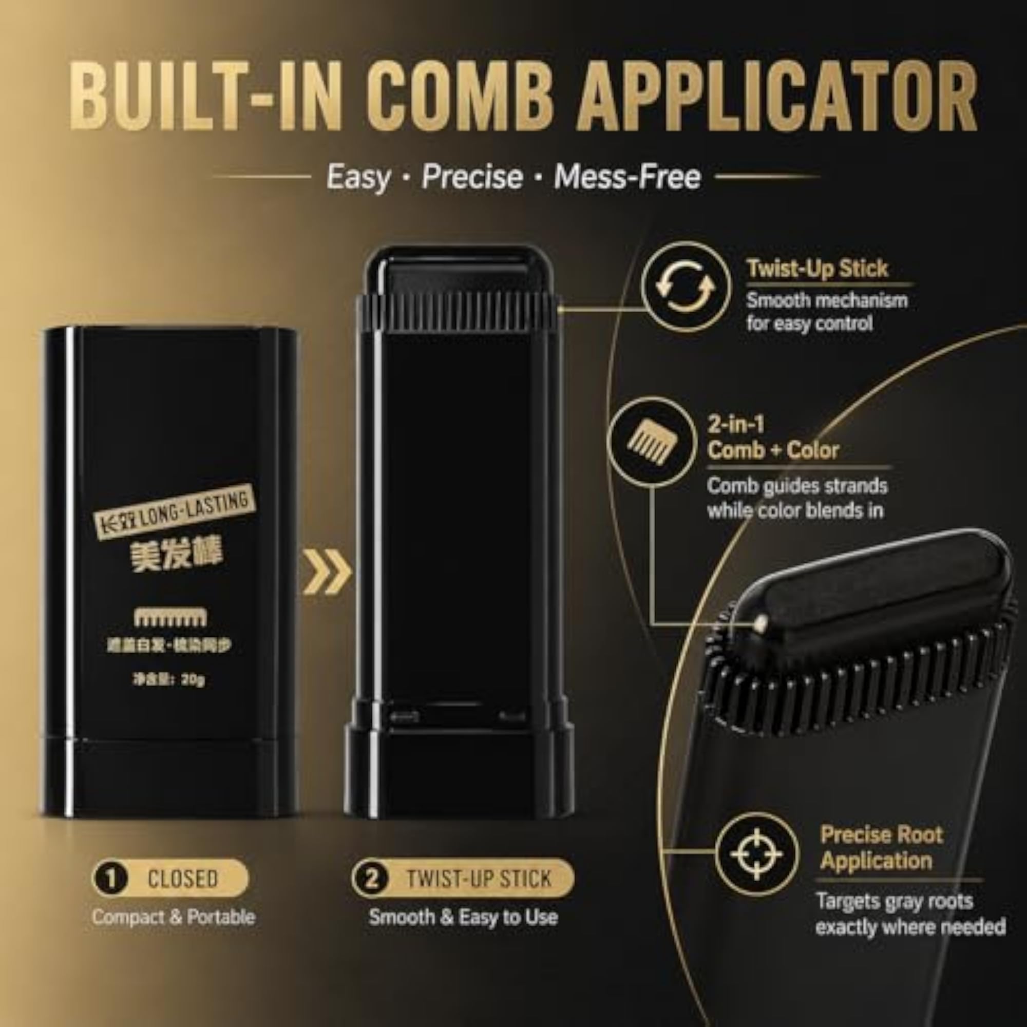 2 in 1 Hair Color Dye Stick Comb Instant Gray Hair Touch Up