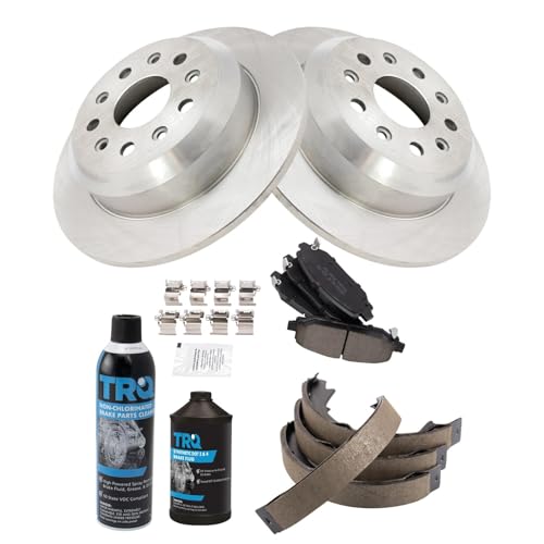 Image of TRQ Rear Brake Pad & Rotor Kit, with Chemical Kit Parking Brake Shoe Set Ceramic Compatible with 2018-2021 Jeep Wrangler