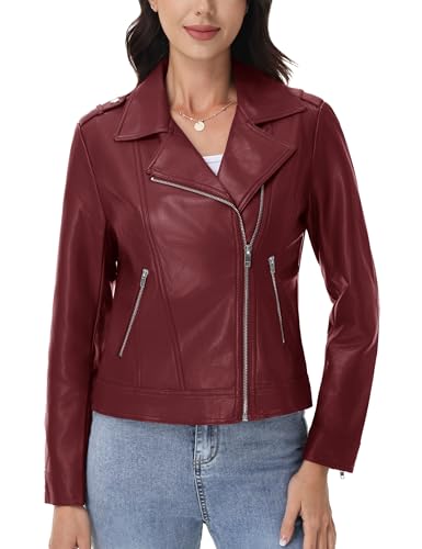 YUCOLEN Womens Faux Leather Jackets Zip Up Coats Fall Winter Fashion Outfits Outerwear Clothes