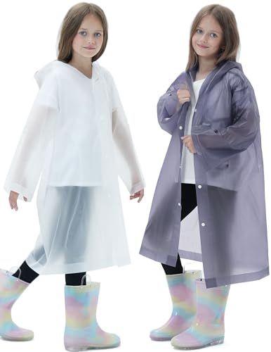 Image of 2 Pack Reusable Waterproof Raincoat EVA Emergency Rain Ponchos One Size Rain Jacket for Children, Boys and Girls