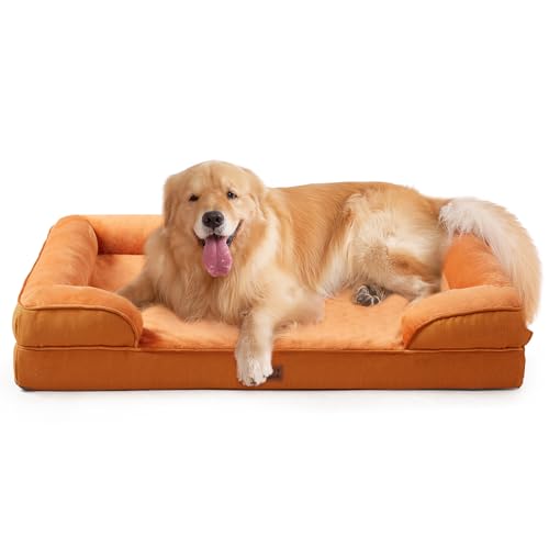 Image of EHEYCIGA Orthopedic Dog Beds for Extra Large Dogs, Waterproof Memory Foam XL Pet Bed with Sides, Non-Slip Bottom and Egg-Crate Foam Big Dog Couch Bed with Washable Removable Cover,Pumpkin Orange