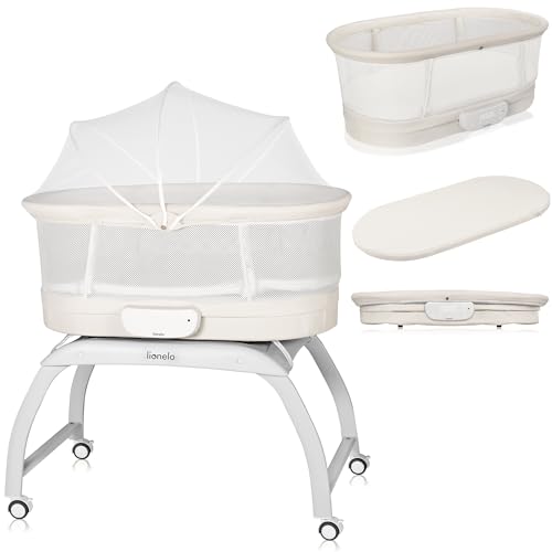 LIONELO Coral 3 en 1 Lit Bébé jusqu'à 9 kg, Berceau, Pèse-bébé, 5 Vitesses de Balancement, 12...