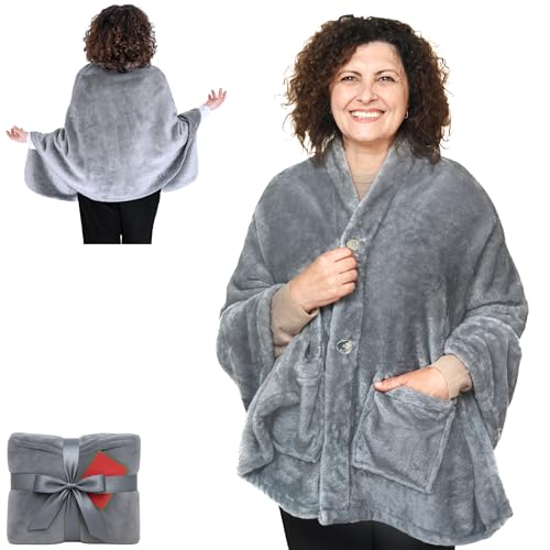 EzrAllora Fleece Poncho Blanket -Drape and Go No...