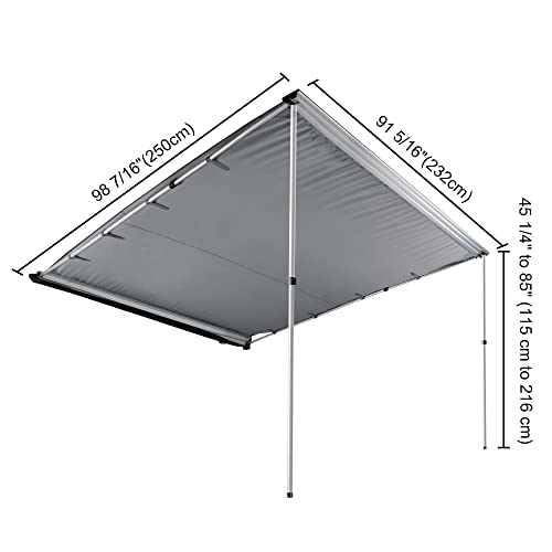 Yescom 7.6'X8.2' Uv50+ Car Side Awning Rooftop Pull Out Tent Shade Shelter Pu2000Mm For Outdoor Camping Suv Travel Grey #TOP3